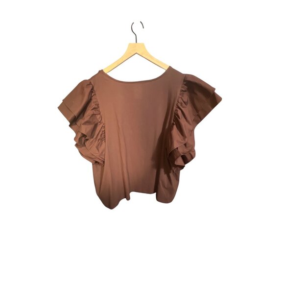 Ruffled Sleeve Square Neck Top By A New Day 4X Brown Cotton & Polyester Blend NW - Picture 5 of 6